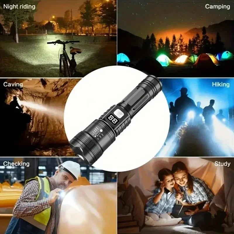 Superljus Ficklampa – 100 000LM Uppladdningsbar LED-lampa för Fiske & Camping