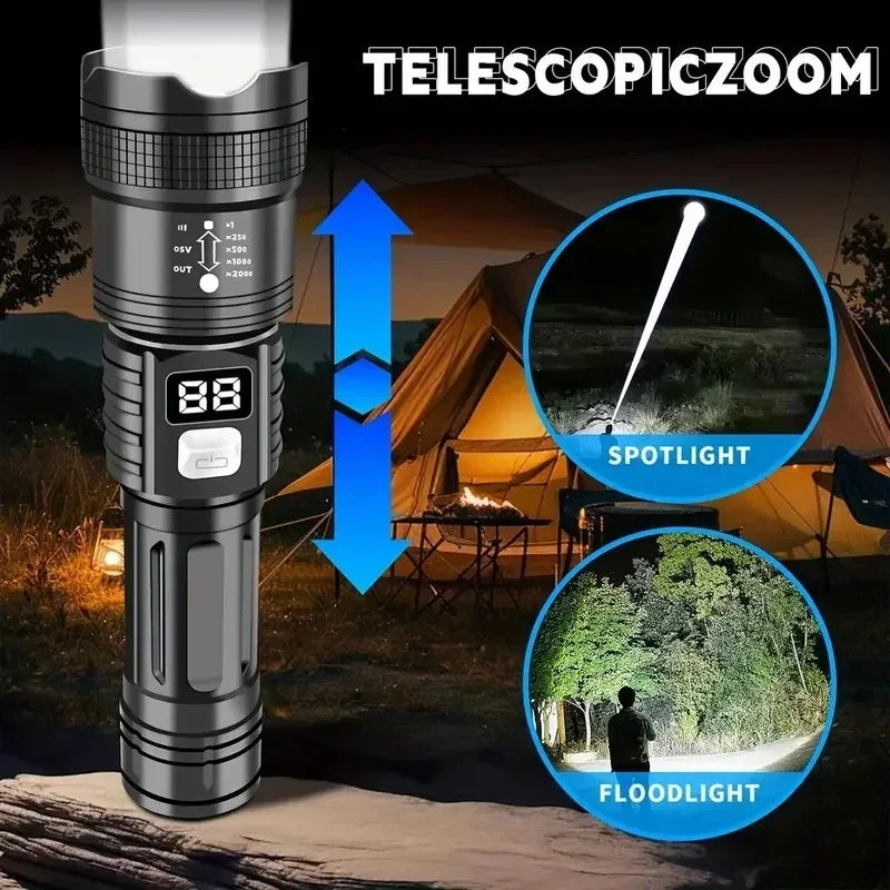 Superljus Ficklampa – 100 000LM Uppladdningsbar LED-lampa för Fiske & Camping