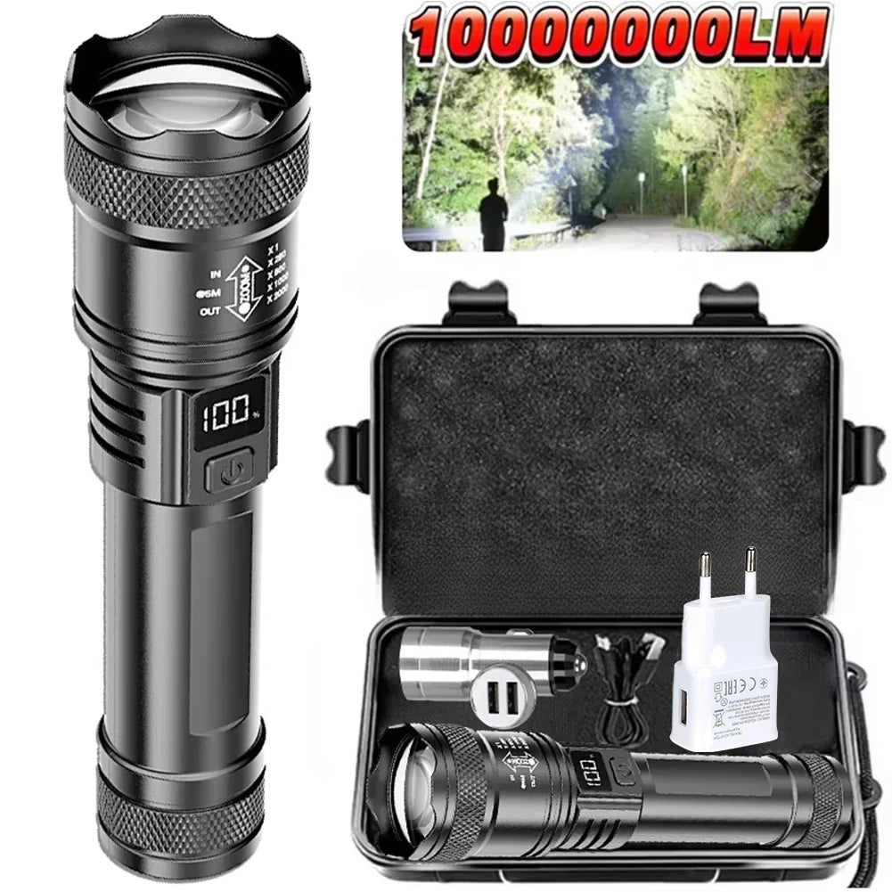 Superljus Ficklampa – 100 000LM Uppladdningsbar LED-lampa för Fiske & Camping