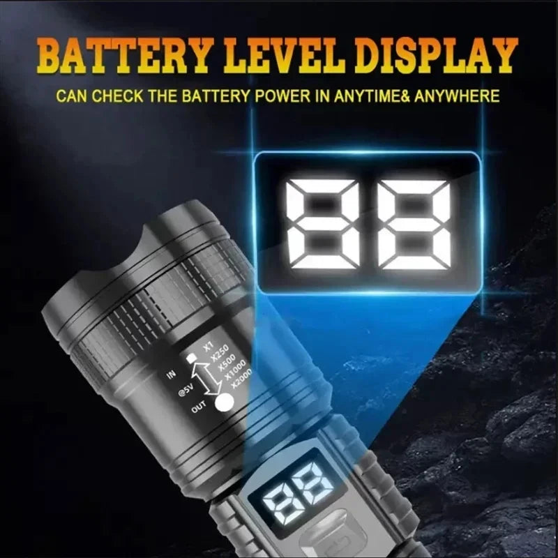 Superljus Ficklampa – 100 000LM Uppladdningsbar LED-lampa för Fiske & Camping